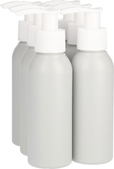 6 x Gerecyclede Plastic Fles 100 ml Dispenserpomp Wit - Rond- Gerecycled HDPE Kunststof - Onbreekbaar - ca. 70% minder Co2 uitstoot door gerecycled materiaal - 6 stuks