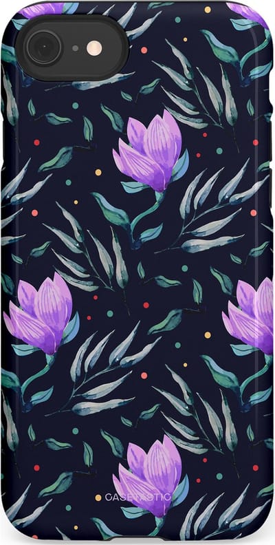 Casetastic hoesje geschikt voor Apple iPhone SE / Apple iPhone 7 / Apple iPhone 8 - Dubbellaagse bescherming - Mystieke bloemenzee - Fashion Case - Donkerblauw Donkergrijs Grijs Lavendel