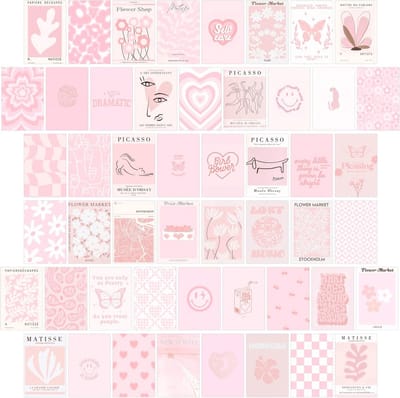 Esthetische Roze Wandcollage Set, 50 Posters voor Kamerdecoratie Tienermeisjes Slaapkamer (10x15 cm)