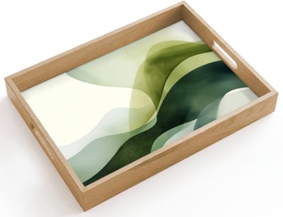 Dienblad hout 40x30 cm - Schootdienblad - Golven - Abstract - Lichtgroen - Sierlijk - Borrelplank rechthoek - Plateau dienbladen