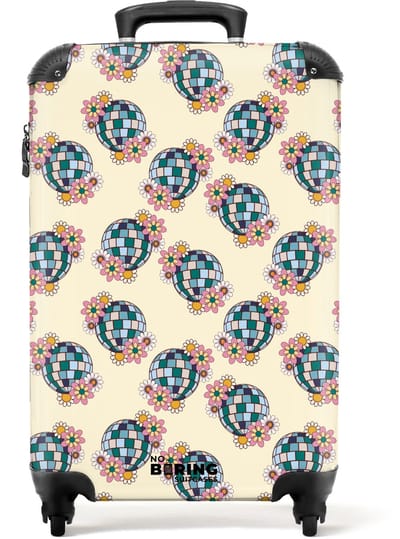 NoBoringSuitcases.com - Koffer - Retro disco bal boekt patroon kleurrijk - Past binnen 55x40x20 cm en 55x35x25 cm - Trolley handbagage - Valiezen met wieltjes volwassenen - Reiskoffer op wielen - Rolkoffer lichtgewicht