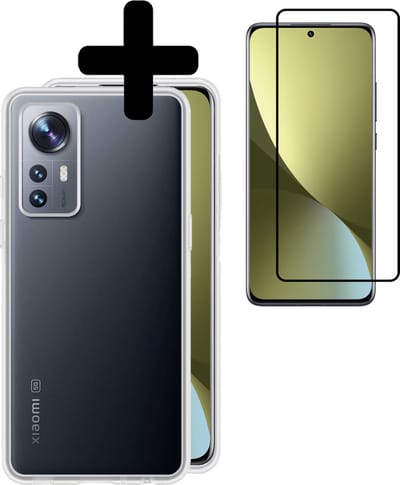 Hoesje - Met Screenprotector - Geschikt voor Xiaomi 12 - Sterk & Shockproof - Back Cover - Siliconen Case - Telefoon Hoes - Telefoonhoesjes - Transparant
