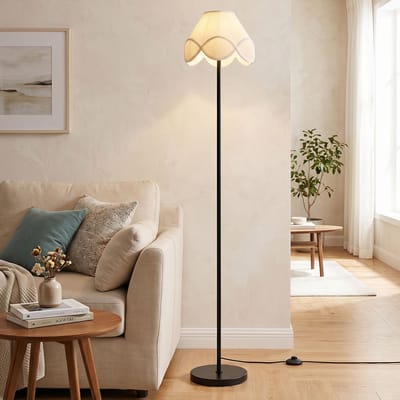 COSTWAY Staande lamp 25 x 159 cm, moderne vloerlamp met stoffen lampenkap | Staande lamp met ronde schakelaar & brede voet, leeslamp voor woonkamer & kantoor