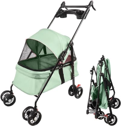 Huisdier Kinderwagen - Hondenbuggy - Comfortabel Reizen - Opvouwbaar Ontwerp - 50 x 70 x 95 cm - Mintgroen