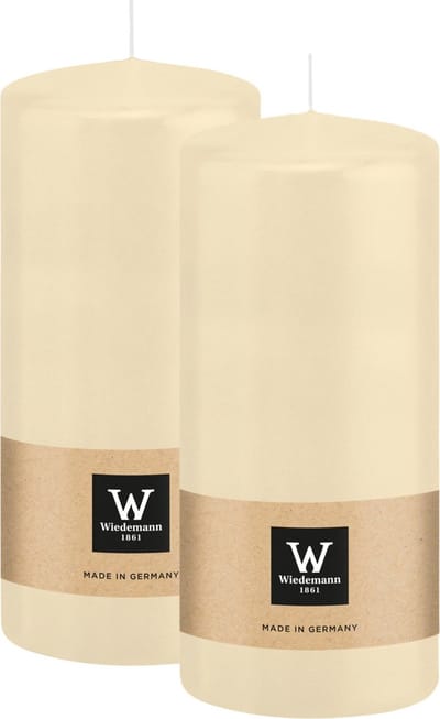 Wiedemann Cilinderkaars/stompkaars - 2x - creme wit - 15 x 7 cm - 63 branduren - zuilkaarsen