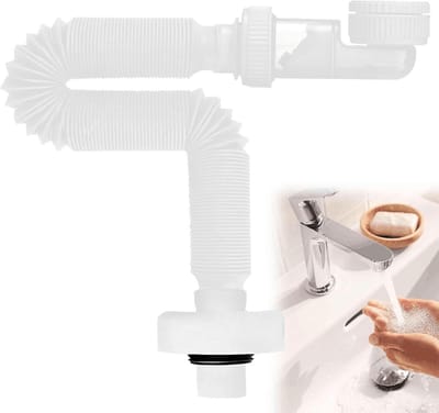 Ruimtebesparende 1 1/4 inch sifon voor badkamer, 360° verstelbare afvoer, geurafsluiter en flexibele afvoerslang voor optimale afvoeroplossingen