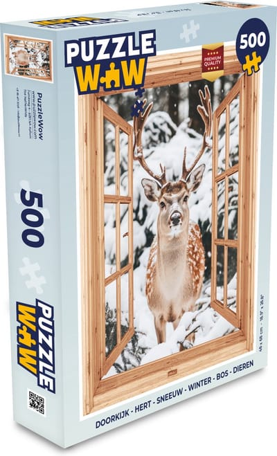Puzzel Doorkijk - Hert - Sneeuw - Winter - Bos - Dieren - Legpuzzel - Puzzel 500 stukjes