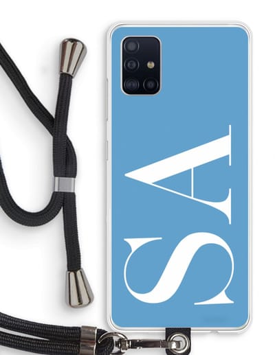 Gepersonaliseerd - Case Company® - Hoesje met koord geschikt voor Samsung Galaxy A51 4G hoesje met Koord - Monogram N°2 - Telefoonhoesje met Zwart Koord - Bescherming aan alle Kanten en Over de Schermrand