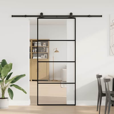 vidaXL - Schuifdeur - met - beslag - 90x205 - cm - ESG-glas - en - aluminium