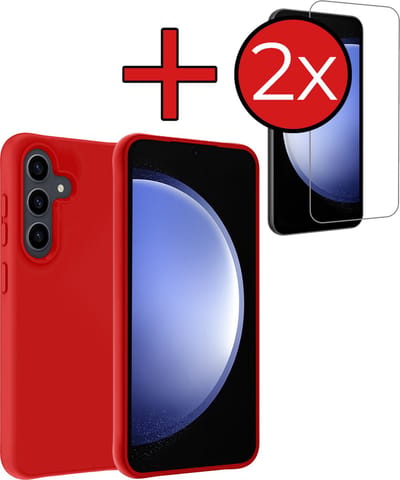 Hoesje - Met 2x Screenprotector - Geschikt voor Samsung Galaxy S23 FE - Sterk & Shockproof - Telefoon Hoes - Back Cover - Siliconen Case - Telefoonhoes - Rood