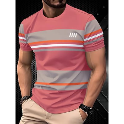 Heren Rond Hals Top Sport en Vrije Tijd T-shirt Heren Nieuwigheid T-shirt Gestreept Vorm 3D Modieus Losse Serie 6XL gray
