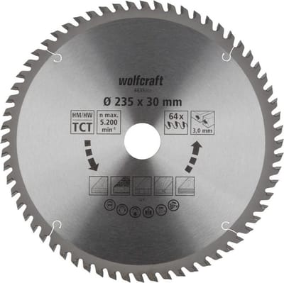 wolfcraft - Cirkelzaagblad 235 mm - 64 Tanden - 30 mm boring - voor Cirkelzaag - 235x30 - 6635000