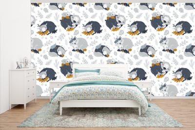 Behang - Fotobehang Patroon - Kinderen - Jongens - Dieren - Slapen - Breedte 500 cm x hoogte 280 cm