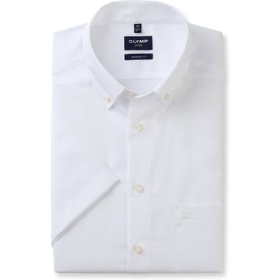 OLYMP Luxor modern fit overhemd - korte mouw - wit met button-down kraag - Strijkvrij - Boordmaat: 37