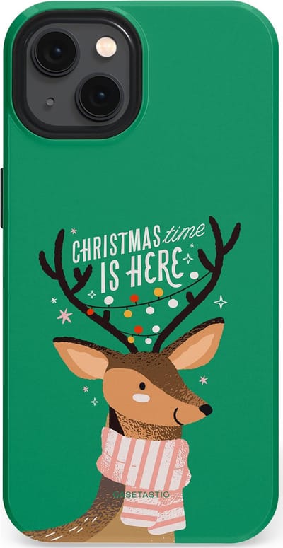 Casetastic hoesje geschikt voor Apple iPhone 13 - MagSafe - Dubbellaagse bescherming - Rudolf het Rendier op het groen - Fashion Case - Turquoise Perzik Donkergroen