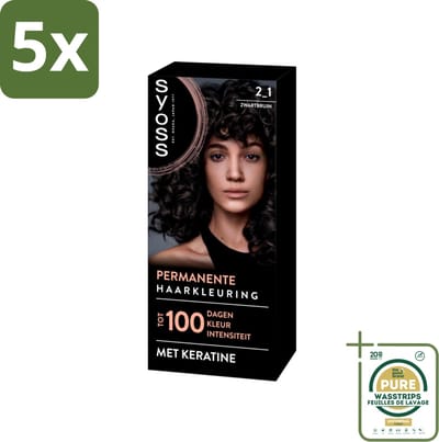 5 x SYOSS - Coloration 2-1 Zwartbruin - Haarverf - Grijsdekking - Vermindert Haarbreuk - Grootverpakking - Haarverf - Permanente Haarkleuring - Grijsdekking - Keratine - Haarverf 2-1 Zwartbruin