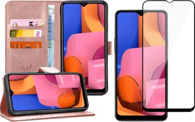 Hoesje geschikt voor Samsung Galaxy A20s - Screen Protector FullGuard - Book Case Kunstleer Pasjeshouder Rosegoud & Screenprotector