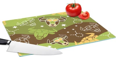 Glazen Snijplank - 39x28 - Stier - Zodiac - Groen - Patroon - Snijplanken Glas