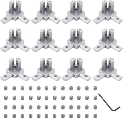 Dailygoody - 3-weg hoekbeugels - Connector set - Zilver - M4-schroeven - Voor 2020-serie aluminium profielen