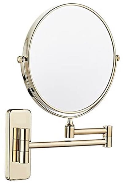 Wandspiegel met 5-voudige vergroting en 360° draaibaar ontwerp voor scheren en make-up, gouden uittrekbare arm, diameter 20 cm