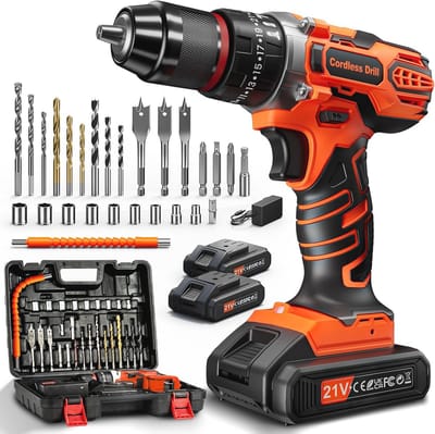 Accuschroevendraaier 21V met 2 Accu's - 45 Nm en 27-delige Accessoireset