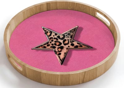 Dienblad rond 40x40 cm - Schootdienblad hout - Ster - Luipaard - Print - Roze - Borrelplank rechthoek - Plateau houten dienbladen