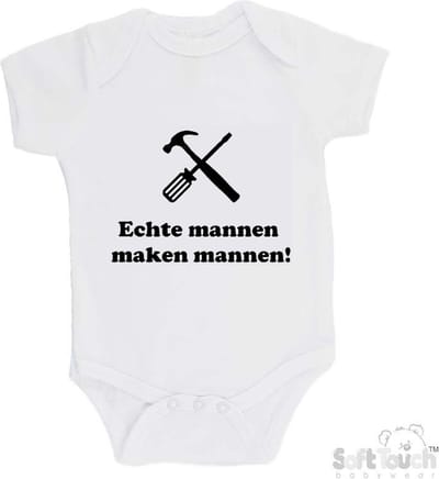 100@ katoenen Romper "Echte mannen maken mannen" Unisex Katoen Wit/zwart Maat 56/62