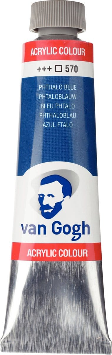 Van Gogh Acrylverf Blauw - Acrylpaint - 570 Phtaloblauw - Acrylic Verf Paint - Acrylaatverf - Blauwe Hobbyverf - Watergedragen Verf - Sneldrogende Pigmentrijke Verf - 40ml
