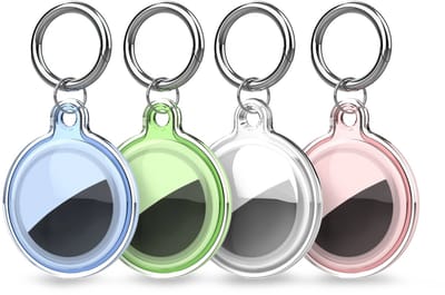 Hurtel WAT-05-0Y1S - Waterdichte Hoes voor Apple AirTag - 4 stuks - Transparent - Praktische Karabijnhaak