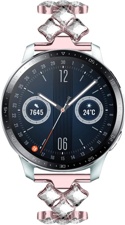 Steel diamond smartwatch bandje - geschikt voor Huawei Watch GT / GT 2 / GT 3 / GT 3 Pro 46mm / GT 4 46mm / GT 5 & 5 Pro (46mm) / GT 2 Pro / GT Runner / Watch 3 / Watch 3 Pro - roze