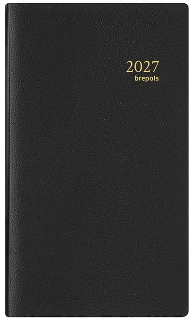 Brepols agenda 2027 - PLAN-O-RAMA [0.604] - GENOVA - Zak agenda - 1 maand op 2 pagina's - Maandoverzicht - Zwart - 9.2 x 16 cm
