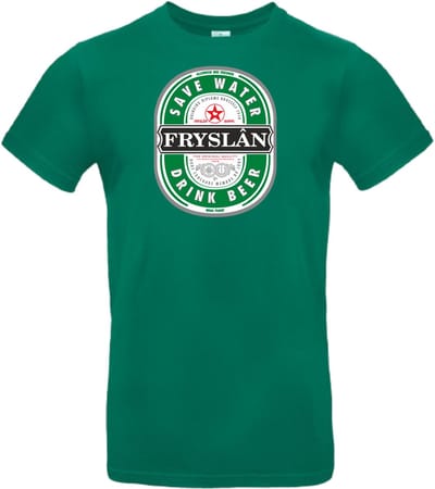 T-shirt kelly green met opdruk save water drink beer Fryslân maat XL (Friesland save water drink beer Allinnich my Freonen Moai Fuort) van Shirtmakelaar