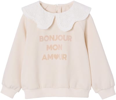 Vertbaudet Sweater - meisjes - kraag van Engels - borduurwerk - fluwelen boodschap