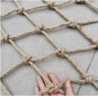 Decoratief Touw Net - Hennep Touw - Veiligheid Binnen Buiten - Handgeweven Kwaliteit - 3X7m - Natuurlijk Jute