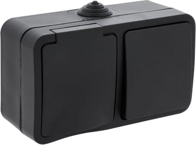 Q-LINK - Wandcontactdoos - Opbouw - 1-voudig Stopcontact - 1-voudig Wisselschakelaar - Spatwaterdicht IP54 - Randaarde - Kinderbeveiliging - Mat Zwart