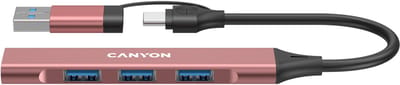 Canyon DS-02 4-in-1 USB-A/C hub, Roze USB hub - 4 - USB 3.0 - Roze