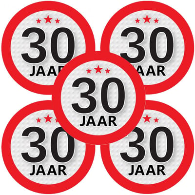 30 jaar leeftijd sticker - 15x - rond - Dia 9 cm - 30 jaar verjaardag - jubileum - leeftijd versiering