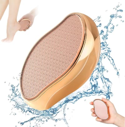 Voetvijl - Eeltrasp - Nanoglas - Pedicure - Harde Huid - Hygiënisch - Afwasbaar - Voor Natte en Droge Voeten - Eeltschaaf voor Voet en Hand - 10.6x6.6x3.4Cm - Champagne