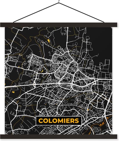 Posterhanger incl. Poster 60x60 cm - Schoolplaat - Kaart - Frankrijk - Stadskaart - Plattegrond - Colomiers - Textielposter - Zwarte latten - Stadskaart