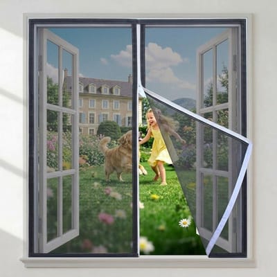Klamboe met ritssluiting, anti-muggengordijn met opening in het midden, geen boren nodig, klittenbandsluiting, ideaal voor balkons, slaapkamers en woonkamers,zwart,(B)80cm*(H)101cm