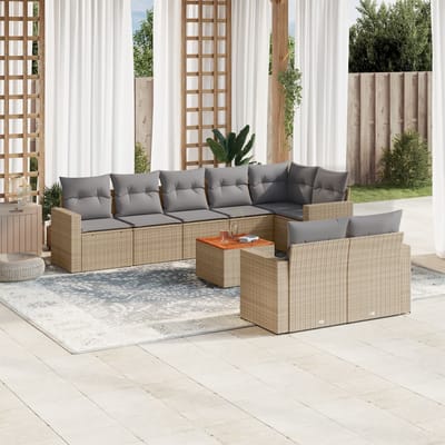 vidaXL - 9-delige - Loungeset - met - kussens - poly - rattan - beige