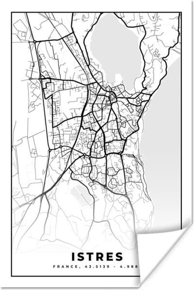 Poster Frankrijk - Istres - Kaart - Plattegrond - Stadskaart - Zwart wit - 120x180 cm XXL