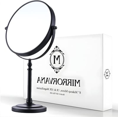 Vergrotende Make-up Spiegel - Tafelspiegel - Gedetailleerde Verzorging - Dubbelzijdig 10x Vergrotend - 38cm Hoog - Zwart