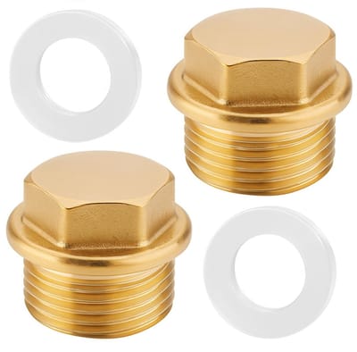 2 stuks vrouwelijke messing stoppen 3/4 inch, blinde dop 3/4 inch, zeskantige slangstop 3/4 inch, messing doppen, zeskantstop ter voorkoming van lekkage, met rubberen sluitringen voor
