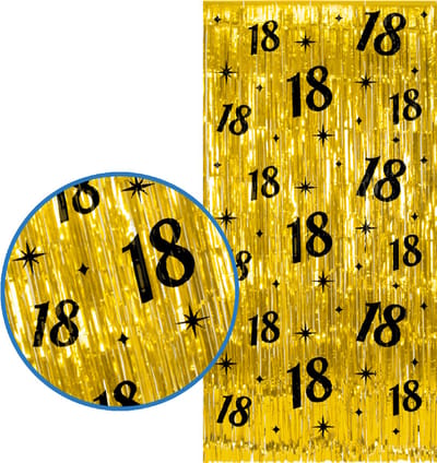 BTH - 18 Jaar Feestgordijn - Goud & Zwart 2x1 m - Folie Backdrop - Verjaardag Versiering - Glittergordijn - Birthday