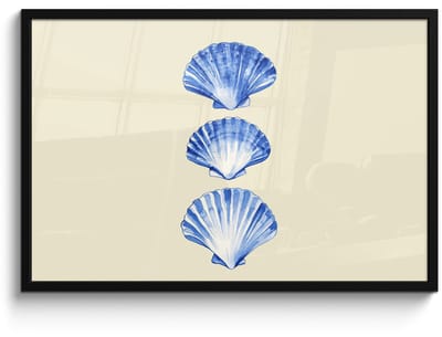 Poster in lijst - Fotolijst 90x60 cm - Posters - Schelpen - Blauw - Beige - Posterlijst zwart - Decoratie - Wanddecoratie woonkamer - Muurdecoratie slaapkamer