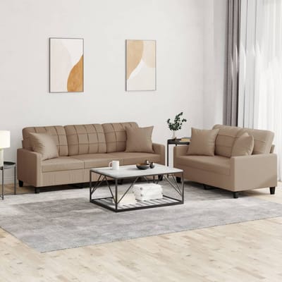 vidaXL - 2-delige - Loungeset - met - kussens - kunstleer - cappuccinokleurig