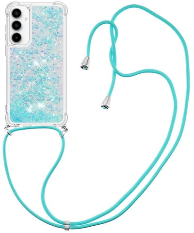 Coverup Hoesje - Geschikt voor Samsung Galaxy A37 Hoesje - Coverup Liquid Glitter Back Cover met Koord - Lichtblauw