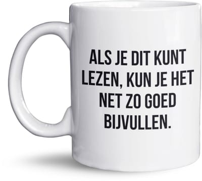 NietMokken.nl - Grappige Mok – Als Je Dit Kunt Lezen Kun Je Het Net Zo Goed Bijvullen – Koffiemok Voor Werk – Humor Mok 325 ML – Cadeau Voor Koffieverslaafde – Grappige Mokken En Méér – Originele Beker Voor Kantoor – Tekstmok Keramisch Bedrukt