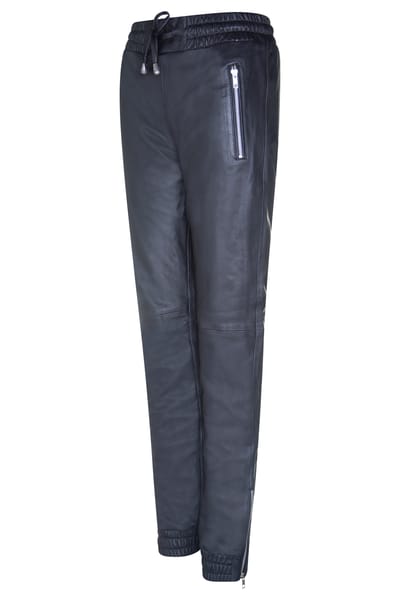 Zwart leren nappabroek voor dames, joggingbroek